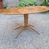 Pamono Brass Coffee Table with Oval Brown Marble Top, 1950s> Coffee & Side Tables