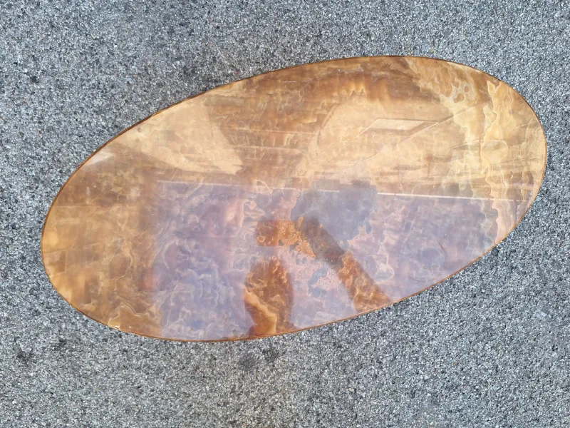 Pamono Brass Coffee Table with Oval Brown Marble Top, 1950s> Coffee & Side Tables