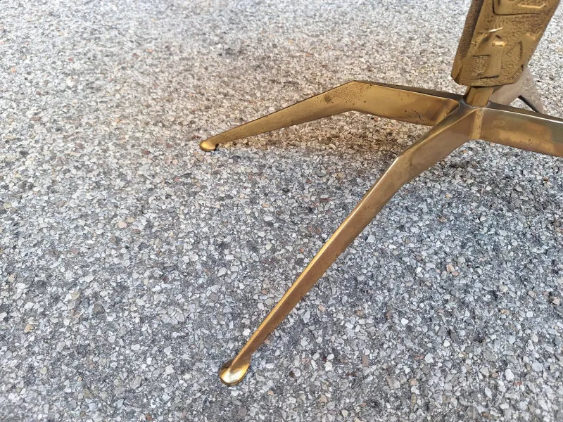 Pamono Brass Coffee Table with Oval Brown Marble Top, 1950s> Coffee & Side Tables