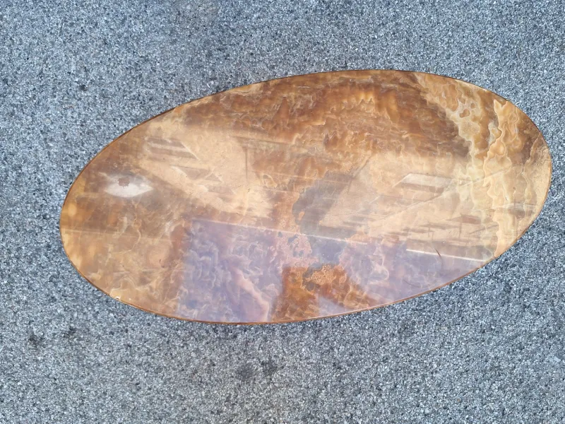 Pamono Brass Coffee Table with Oval Brown Marble Top, 1950s> Coffee & Side Tables