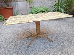 Hot Pamono Brass Coffee Table with Rectangular Brown Marble Top, 1950s