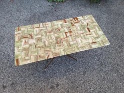 Hot Pamono Brass Coffee Table with Rectangular Brown Marble Top, 1950s