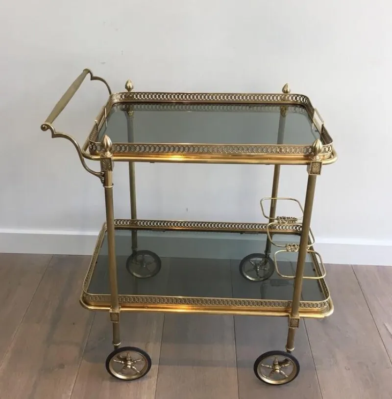 Outlet Pamono Brass Drinks Trolley by Maison Jansen