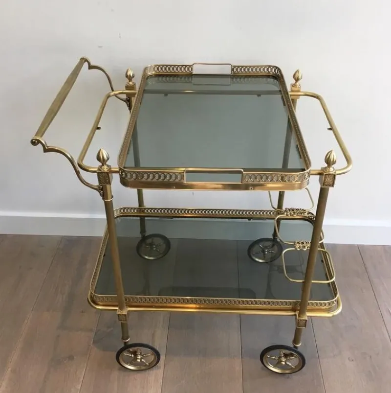 Outlet Pamono Brass Drinks Trolley by Maison Jansen
