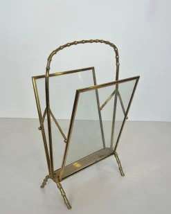 Pamono Brass Faux Bamboo Magazine Rack by Maison Baguès> Magazine Racks