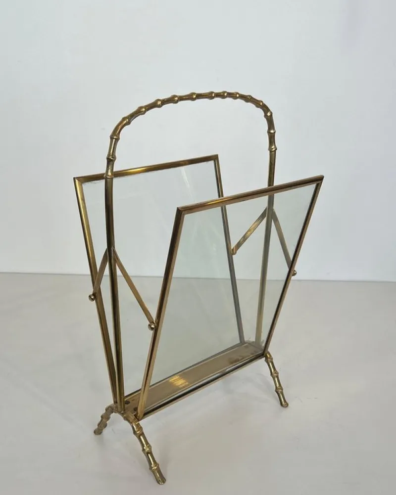 Pamono Brass Faux Bamboo Magazine Rack by Maison Baguès> Magazine Racks