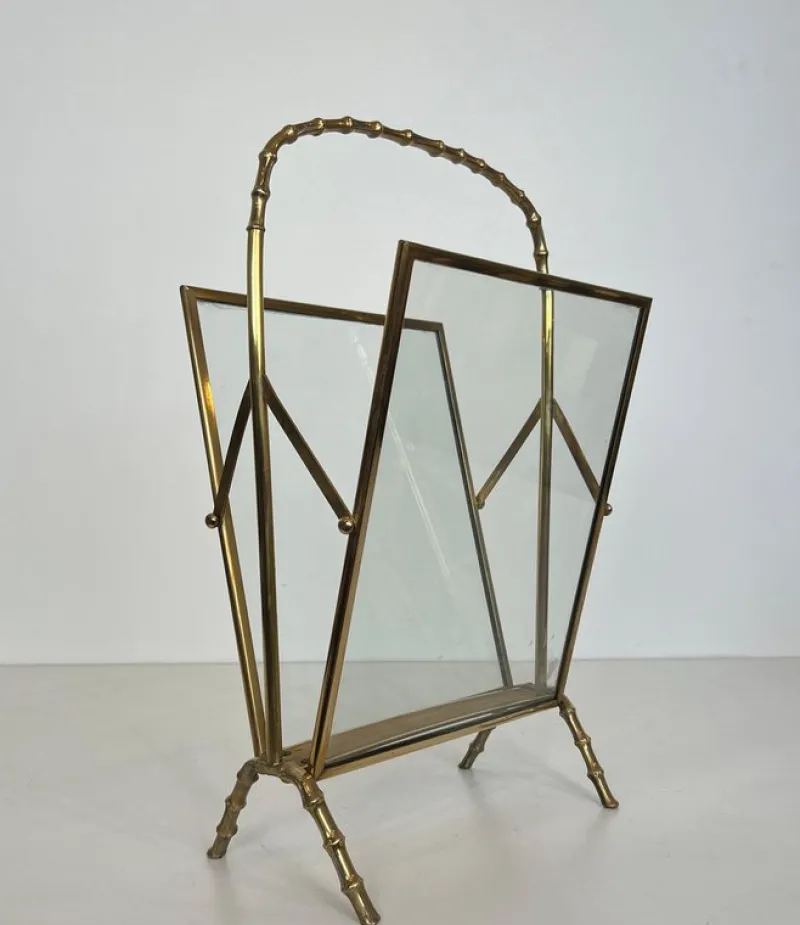 Pamono Brass Faux Bamboo Magazine Rack by Maison Baguès> Magazine Racks