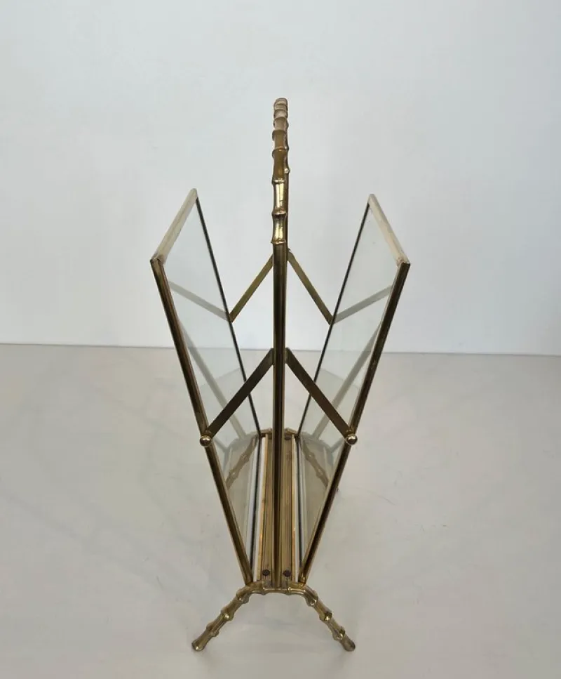 Pamono Brass Faux Bamboo Magazine Rack by Maison Baguès> Magazine Racks
