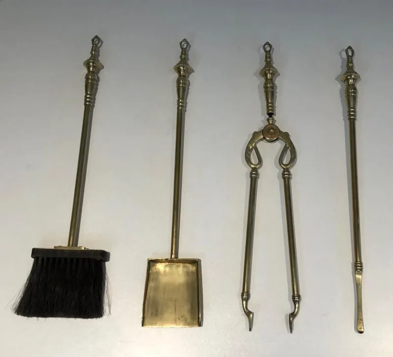 Best Pamono Brass Fireplace Tools, France, 1970s