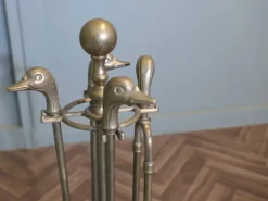 Pamono Brass Fireside Fireside Tools with Ducks, 1920s, Set of 5><noscript><img width=