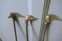 Pamono Brass Fireside Fireside Tools with Ducks, 1920s, Set of 5><noscript><img width=