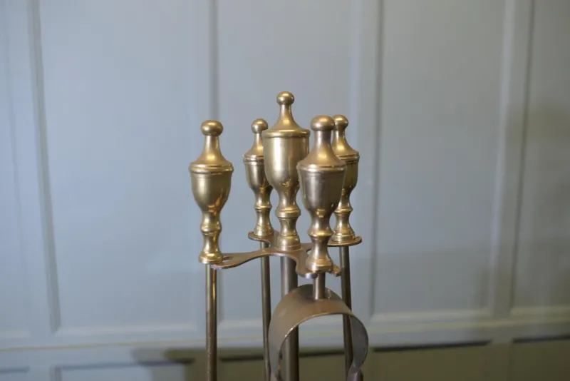 Outlet Pamono Brass Fireside Tools on Stand, 1960, Set of 5