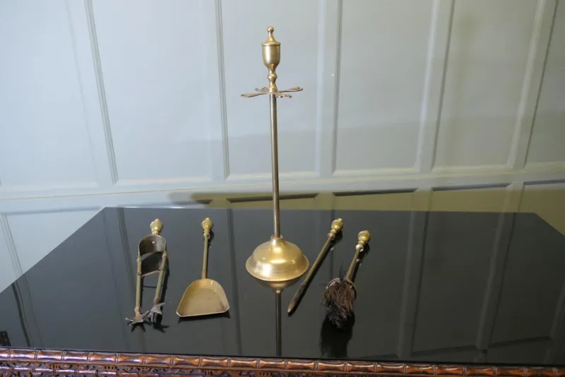 Outlet Pamono Brass Fireside Tools on Stand, 1960, Set of 5