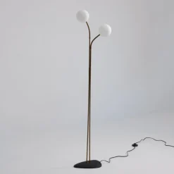 Pamono Brass Floor Lamp with Adjustable Arms and Opaline Glass Globes, 1950s> Floor Lamps