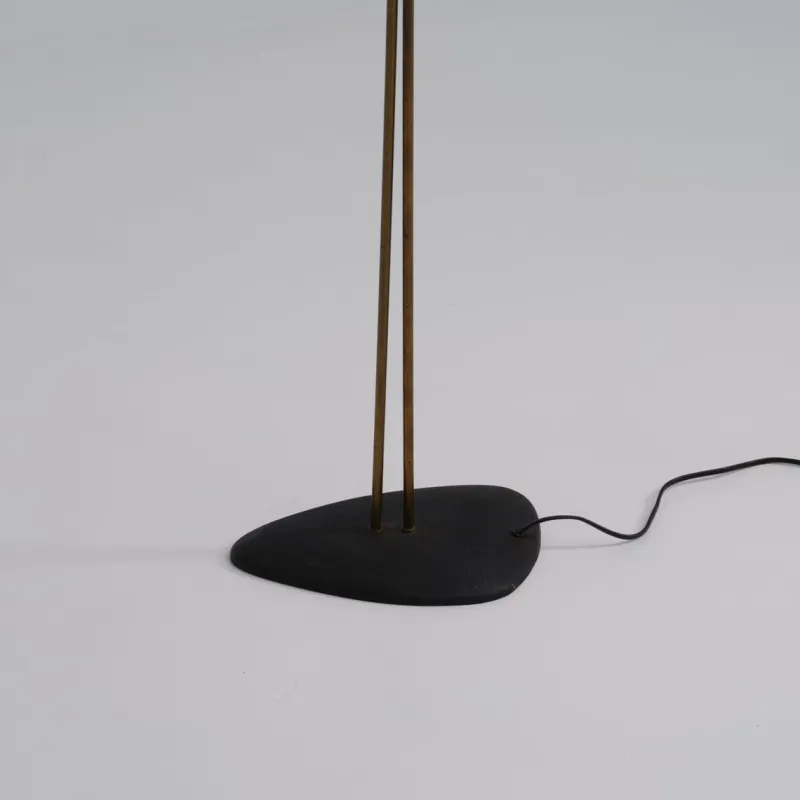 Pamono Brass Floor Lamp with Adjustable Arms and Opaline Glass Globes, 1950s> Floor Lamps