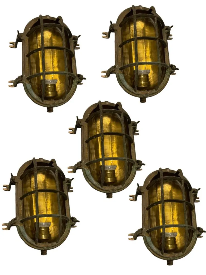 Pamono Brass Garden Nautical Sconces, 1940s, Set of 5> Garden Lighting
