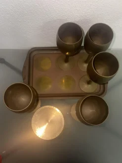 Pamono Brass Goblets with Tray, 1920><noscript><img width=