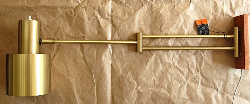 Online Pamono Brass Horizon Wall Lamp with Swing Arm and Teak Wall Bracket by Jo Hammerborg for Fog & Mørup, 1960s