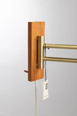Online Pamono Brass Horizon Wall Lamp with Swing Arm and Teak Wall Bracket by Jo Hammerborg for Fog & Mørup, 1960s