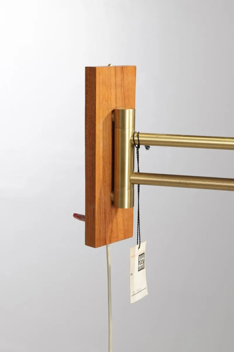 Online Pamono Brass Horizon Wall Lamp with Swing Arm and Teak Wall Bracket by Jo Hammerborg for Fog & Mørup, 1960s