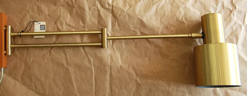 Online Pamono Brass Horizon Wall Lamp with Swing Arm and Teak Wall Bracket by Jo Hammerborg for Fog & Mørup, 1960s