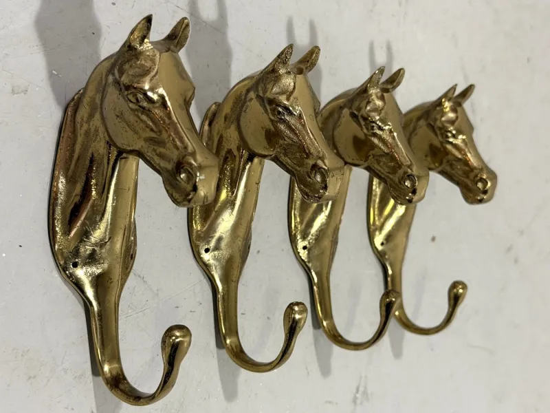 Discount Pamono Brass Horse Coat Hooks, 1960s, Set of 4