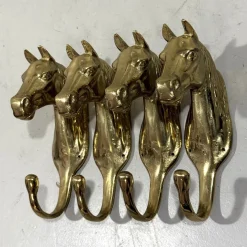 Discount Pamono Brass Horse Coat Hooks, 1960s, Set of 4