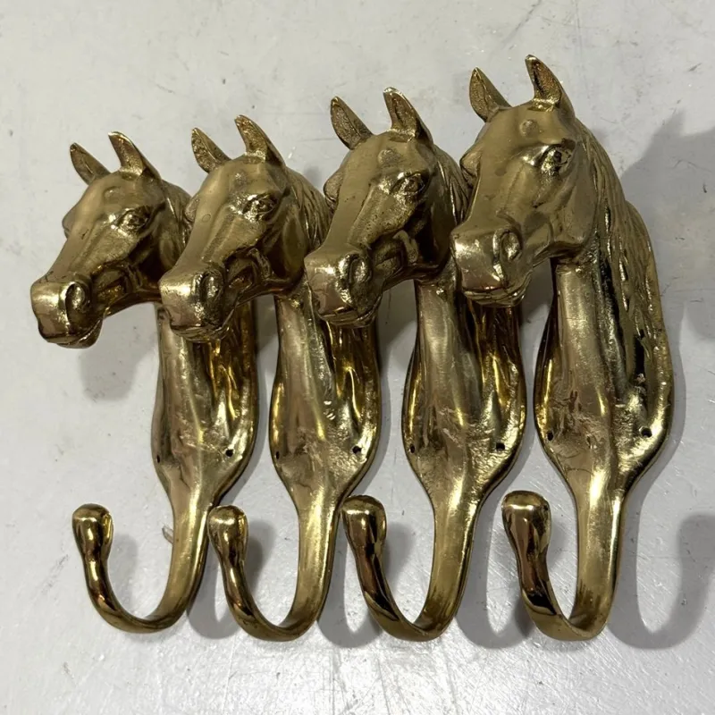 Discount Pamono Brass Horse Coat Hooks, 1960s, Set of 4