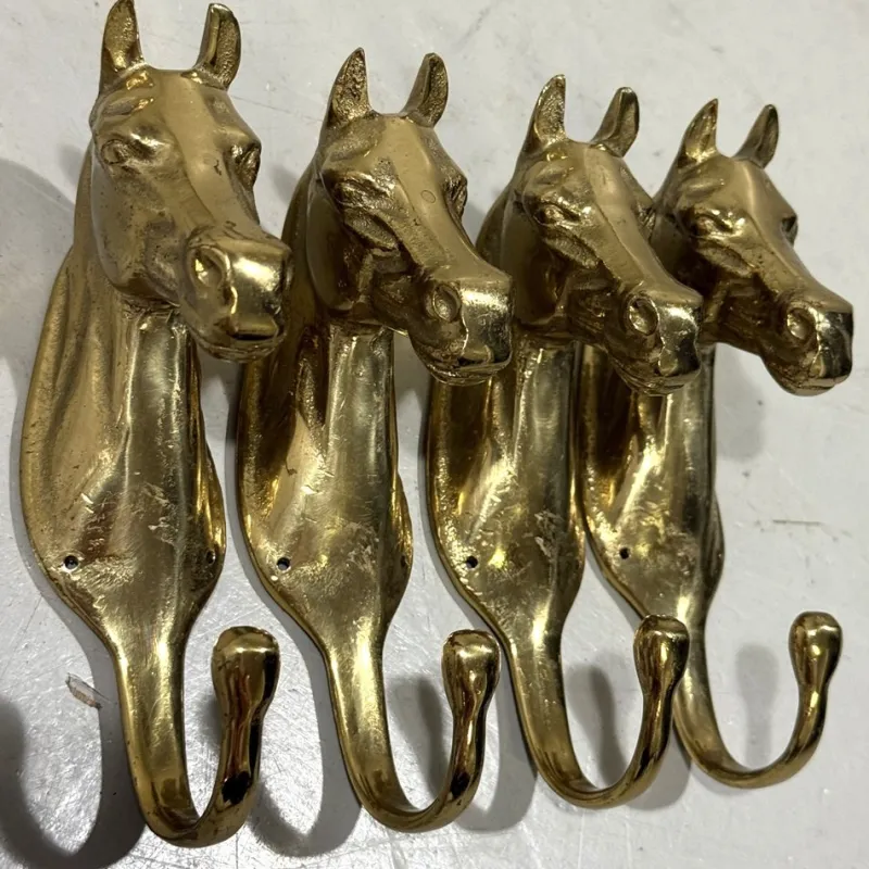 Discount Pamono Brass Horse Coat Hooks, 1960s, Set of 4