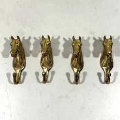Discount Pamono Brass Horse Coat Hooks, 1960s, Set of 4