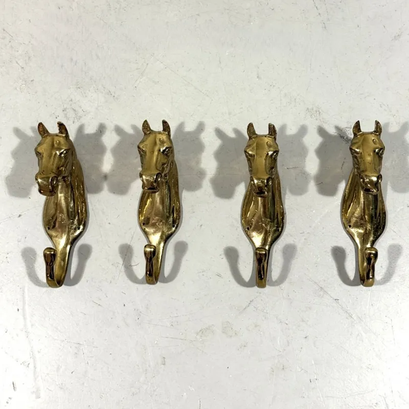 Discount Pamono Brass Horse Coat Hooks, 1960s, Set of 4