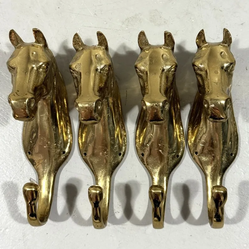 Discount Pamono Brass Horse Coat Hooks, 1960s, Set of 4
