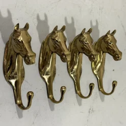 Discount Pamono Brass Horse Coat Hooks, 1960s, Set of 4
