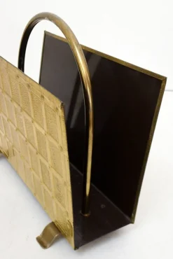 Pamono Brass Magazine Rack attributed to Peerage Brass, England, 1960s><noscript><img width=