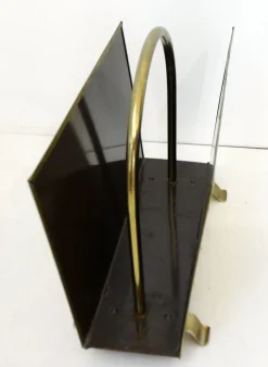 Pamono Brass Magazine Rack attributed to Peerage Brass, England, 1960s><noscript><img width=
