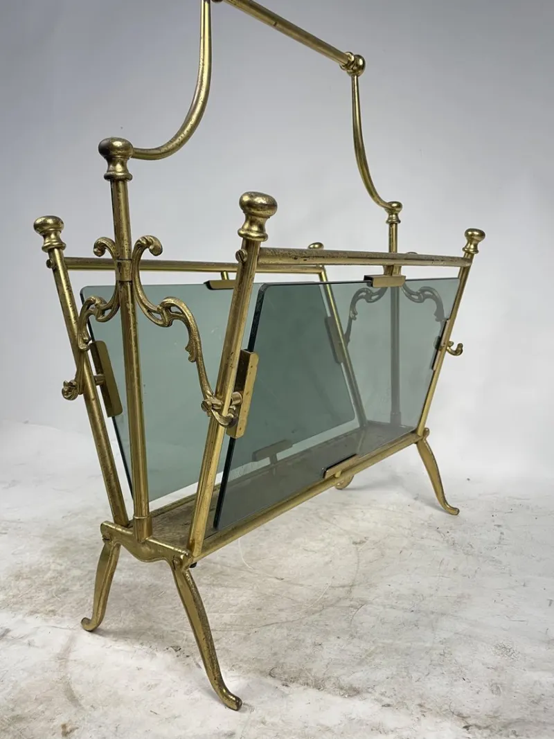 Pamono Brass Magazine Rack, 1960s> Magazine Racks