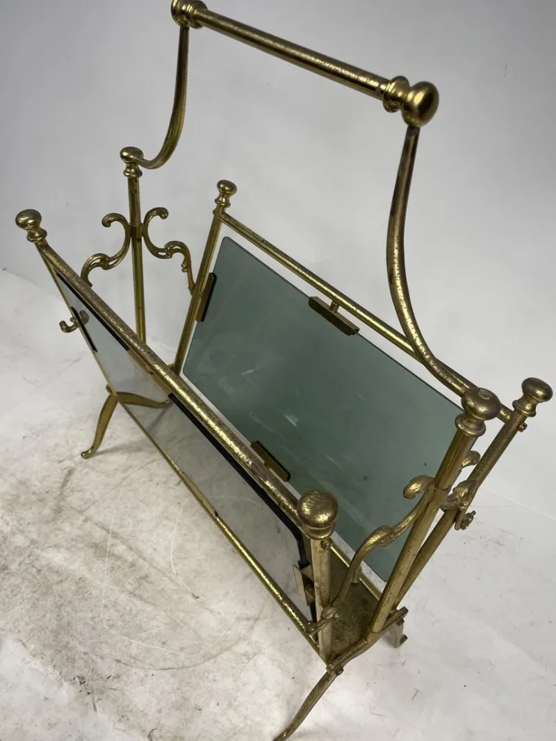 Pamono Brass Magazine Rack, 1960s> Magazine Racks