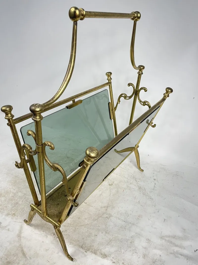 Pamono Brass Magazine Rack, 1960s> Magazine Racks