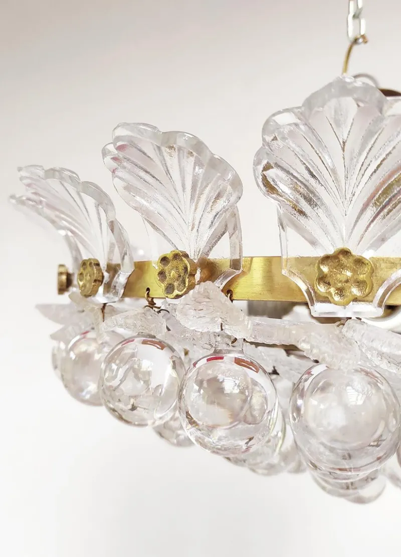 Pamono Brass Pendant Light with Crystal Balls and Leaves, 1960> Ceiling Lights