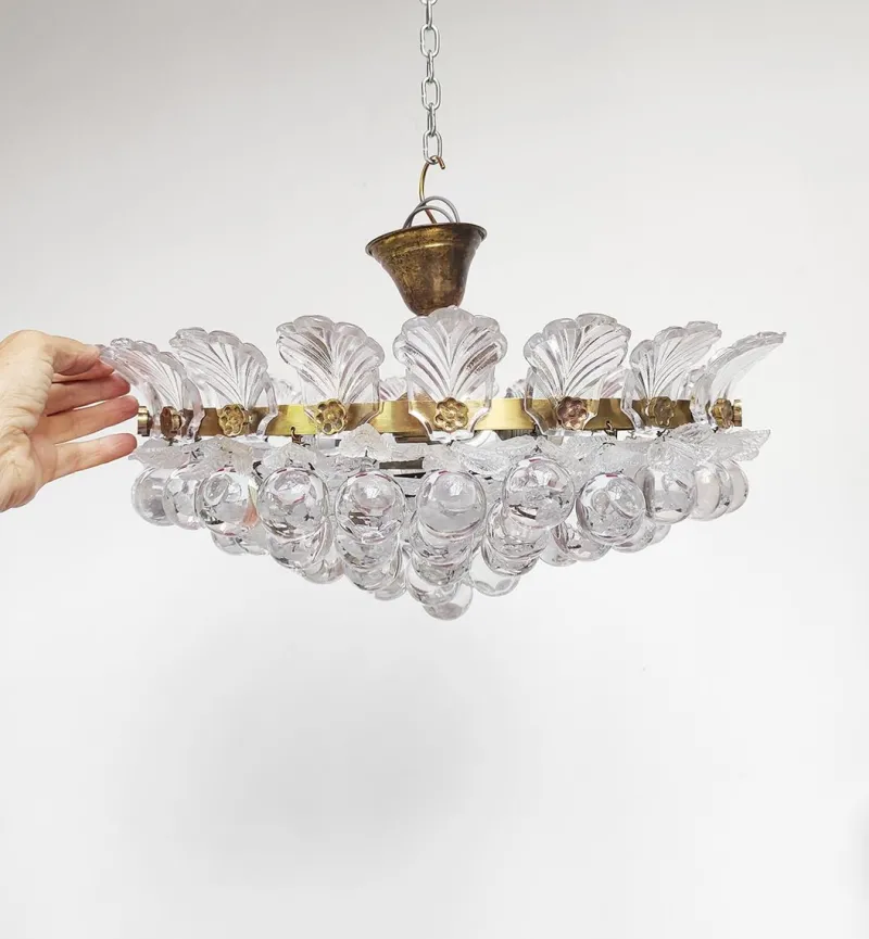 Pamono Brass Pendant Light with Crystal Balls and Leaves, 1960> Ceiling Lights