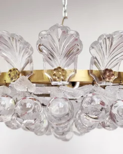 Pamono Brass Pendant Light with Crystal Balls and Leaves, 1960><noscript><img width=