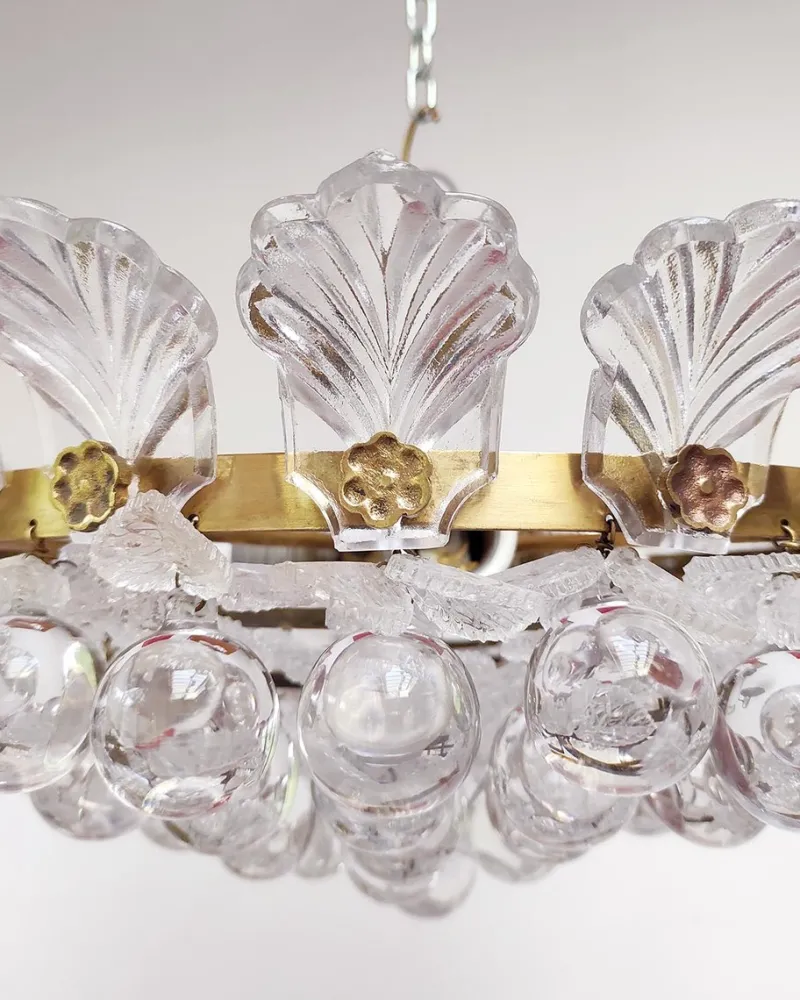 Pamono Brass Pendant Light with Crystal Balls and Leaves, 1960> Ceiling Lights