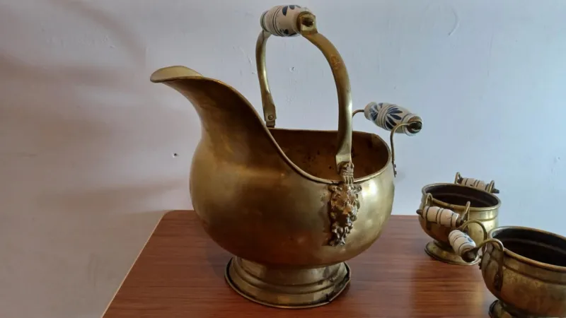 Pamono Brass Planters, 1950s-1960s, Set of 4> Planters And Jardiniere