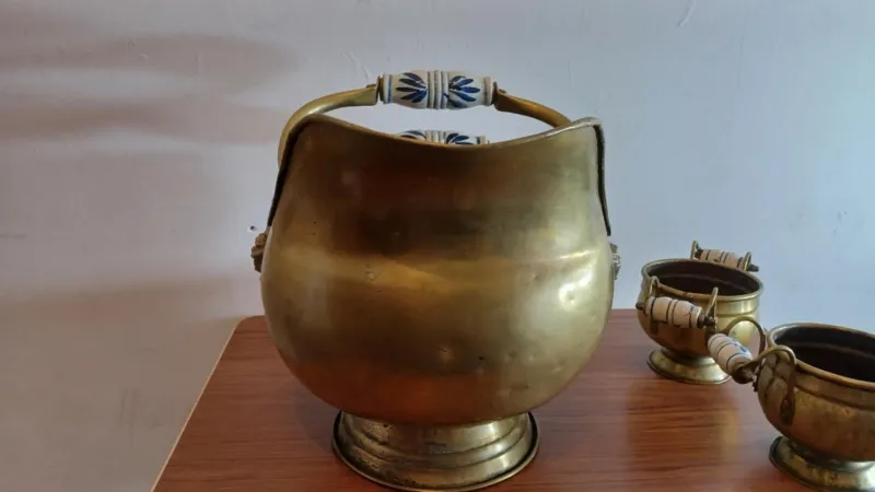 Pamono Brass Planters, 1950s-1960s, Set of 4> Planters And Jardiniere