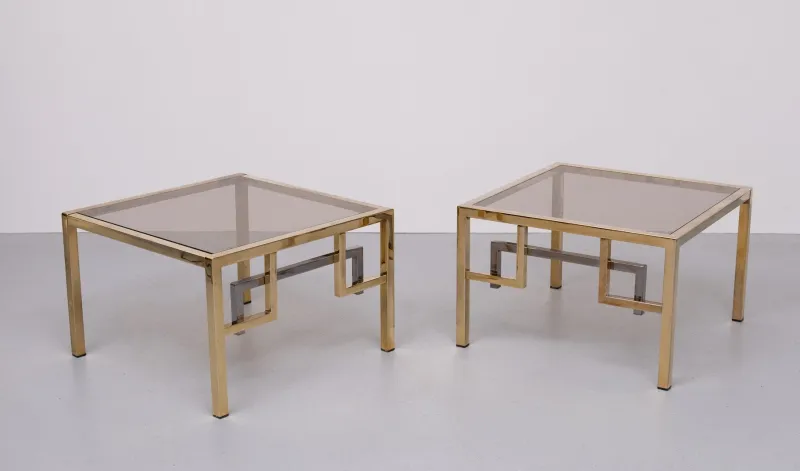 Sale Pamono Brass Square Side Tables from Belgo Chrome, 1970s, Set of 2
