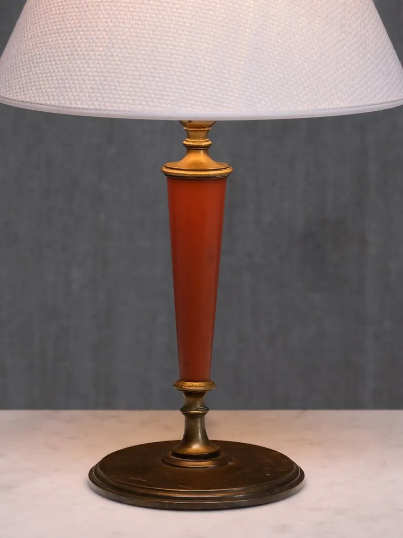 Pamono Brass Table Lamp with Linen Shade by Erik Tidstrand for Nordiska Kompaniet, Sweden, 1927> Table Lamps