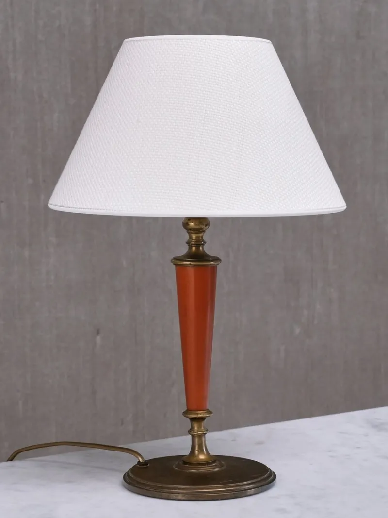 Pamono Brass Table Lamp with Linen Shade by Erik Tidstrand for Nordiska Kompaniet, Sweden, 1927> Table Lamps