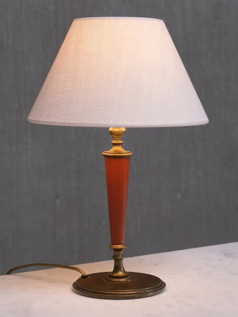 Pamono Brass Table Lamp with Linen Shade by Erik Tidstrand for Nordiska Kompaniet, Sweden, 1927> Table Lamps