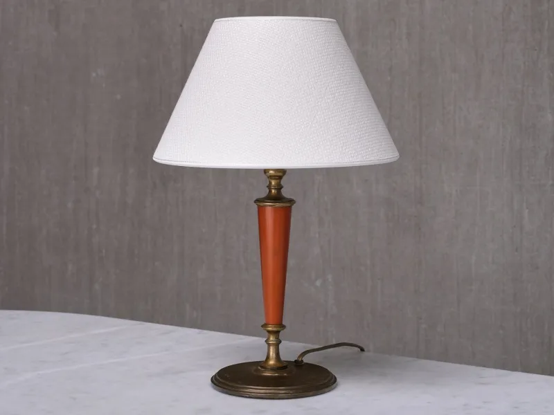 Pamono Brass Table Lamp with Linen Shade by Erik Tidstrand for Nordiska Kompaniet, Sweden, 1927> Table Lamps