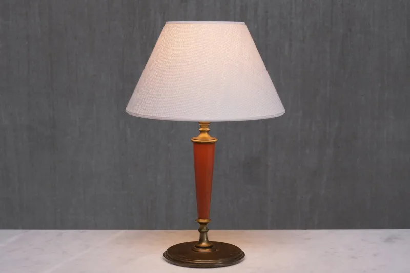 Pamono Brass Table Lamp with Linen Shade by Erik Tidstrand for Nordiska Kompaniet, Sweden, 1927> Table Lamps